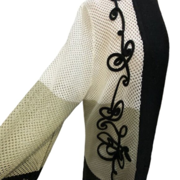 VTG ONCE AGAIN Womens Mesh Fishnet Open Front Embroidered Cardigan XL Fisherman - Picture 3 of 6